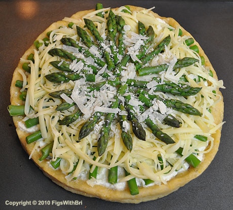 oven ready lLemon ricotta pizza topped with asparagus
