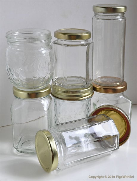 Recycled jam jars for homemade meyer lemon marmalade