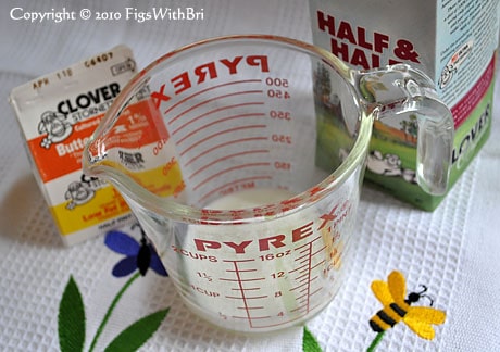 buttermilk & half and half in pyrex measuring cup