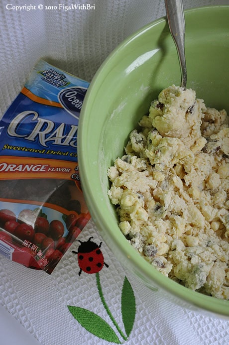craisins and liquid ingredients mixed into flour