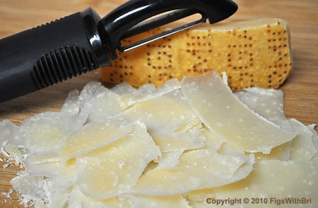 Shaved Pamigiano-Reggiano cheese for homemade Meyer Lemon pizza