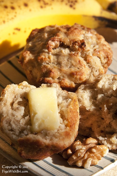 image butter melting on a banana walnut muffin at figs_with_bri.com