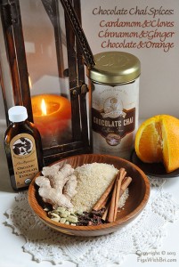 spices and ingredients for chocolate chai dessert sauce